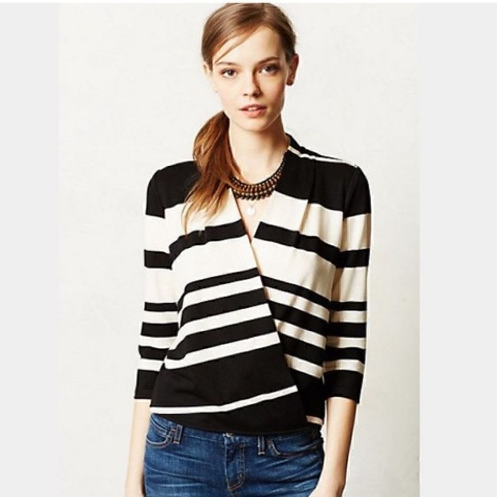 Anthropologie Deletta Chamonix Striped Wrap Top Striped  XS